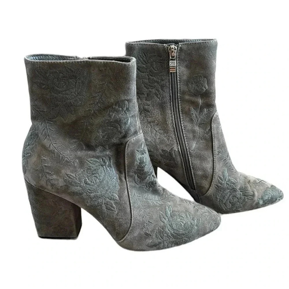 Anthro Silent D Gray Green Floral Embroidered Ankle Booties Size 39/US 8-8.5 - Picture 4 of 10